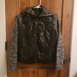 Faux leather jacket with hood